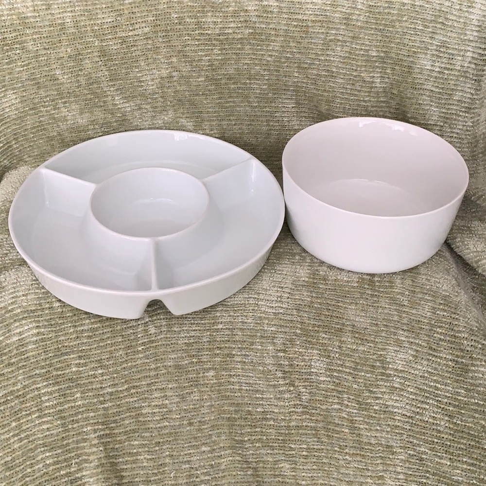 Porcelain White Round Serving Tray & Bowl Set - Picture 3 of 12